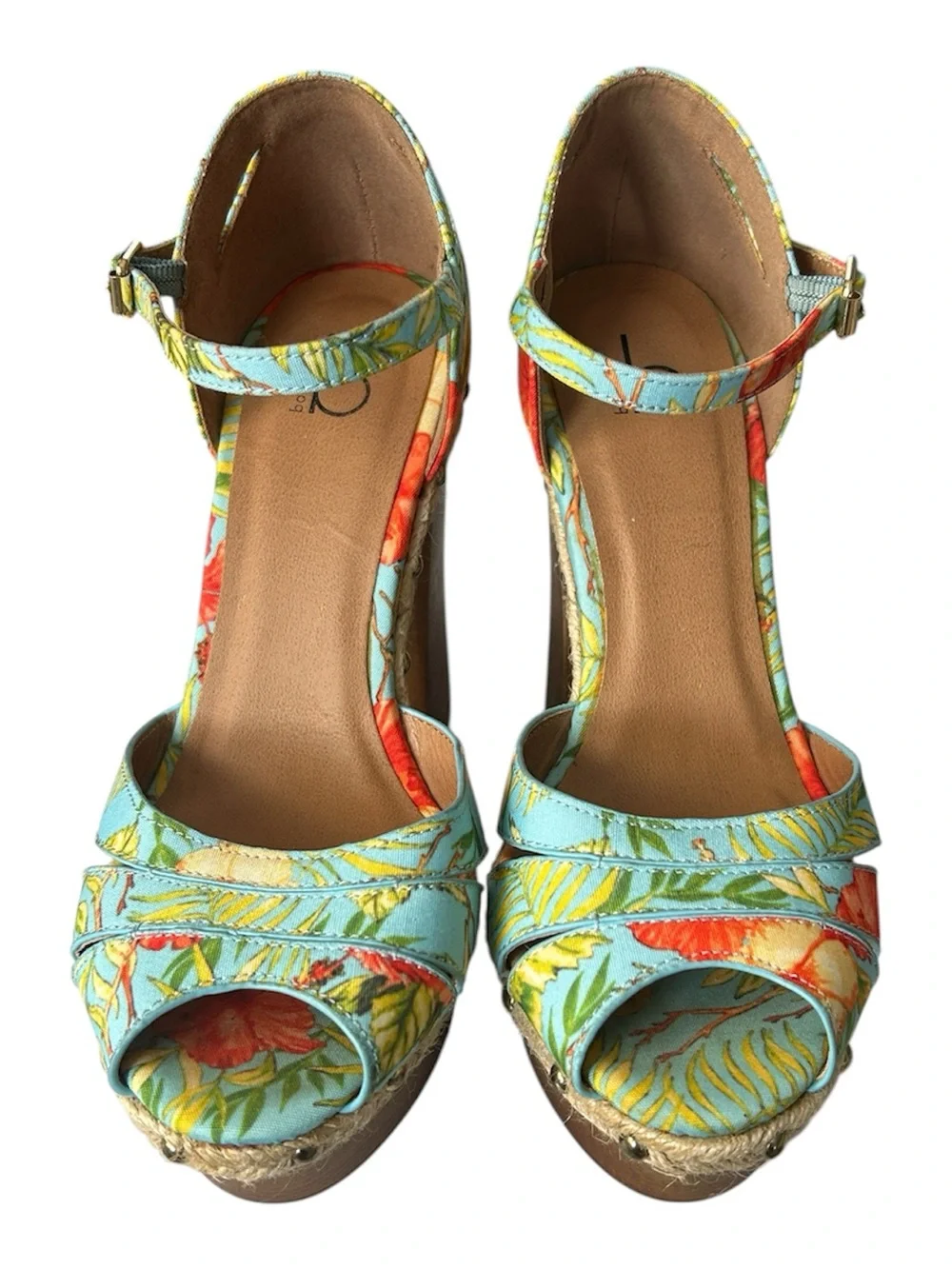 Bakers Women's Size 8 Floral Tropical Platform Heel Sandals Ankle Strap